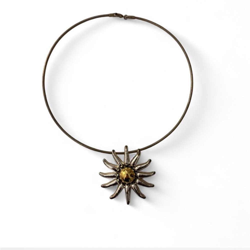Vintage sun pendant gold and silver neck ring necklace